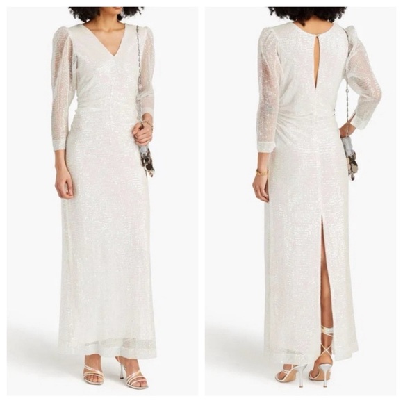 New! byTiMo Ruched Sequined Tulle Maxi Dress/White, 33915 NWT - Picture 1 of 13